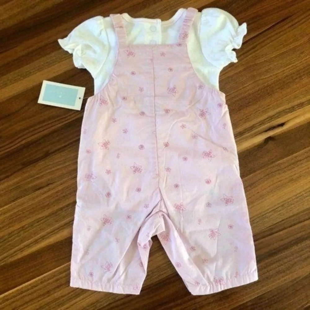 NWT 3 Month Agabang White bodysuit w Pink Overalls‎ READ before purchasing.